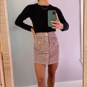 Tan Corduroy Button-Down Skirt